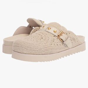 NIB Ash Gioia Ivory Crochet Gold Studs Slipper Slide Clogs